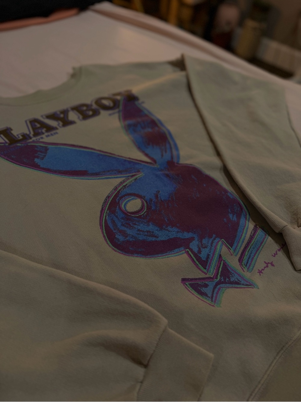 PLAYBOY Beige Sweatshirt with Blue and Purple Bunny Print